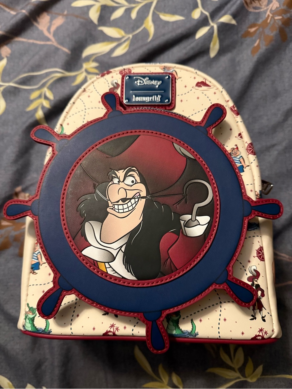 Loungefly Cream, Navy & Red Captain Hook Mini Backpack